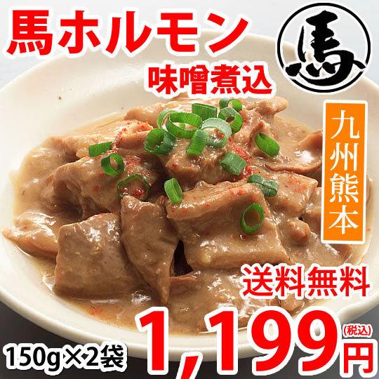 馬ホルモン 味噌煮込み 国産 馬肉 熊本 送料無料 150g×2袋 お取り寄せ おつまみ 馬もつ 大腸 小腸