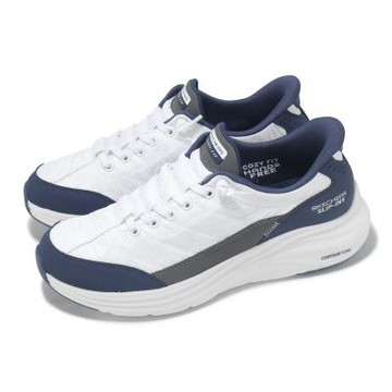Skechers 健走鞋 Contour Foam Slip-Ins 女鞋 白 海軍藍 緩震 休閒鞋 運動鞋 150404WNV