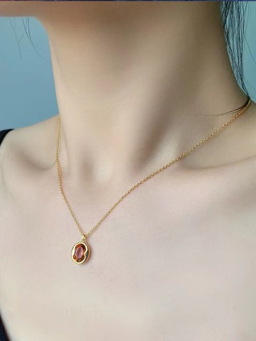 稀有色調橙石榴石925銀項鏈配飾女石榴石復古精致小眾設計夏天