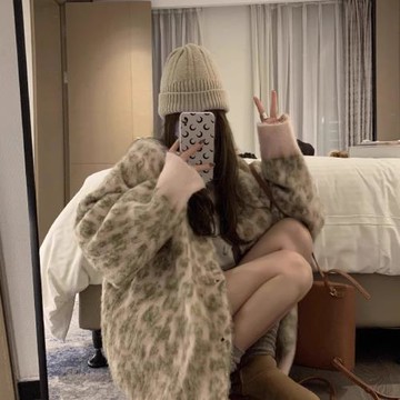 美式復古豹紋軟糯毛衣男女冬季加厚寬松慵懶風針織開衫高級感外套