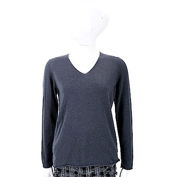 Andre Maurice 喀什米爾深灰色捲邊細節V領羊毛衫