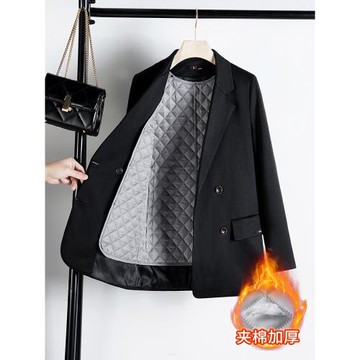 毛呢西裝外套女秋冬小個子2025新款冬季加厚短款夾棉黑色呢子大衣