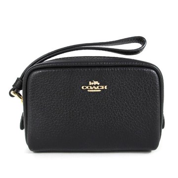 COACH 荔枝紋皮革手提式小物包( 黑色)