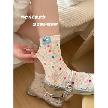 圓點襪子女中筒襪純棉夏季薄款長襪ins潮網紅多巴胺網眼配小皮鞋