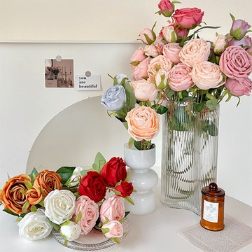 🌹3頭皇妃玫瑰花束🌹 復古玫瑰花 婚禮用品 韓係手捧花 假花 拍照道具 餐桌擺件花牆 人造花 仿真花 插花 情人節裝飾