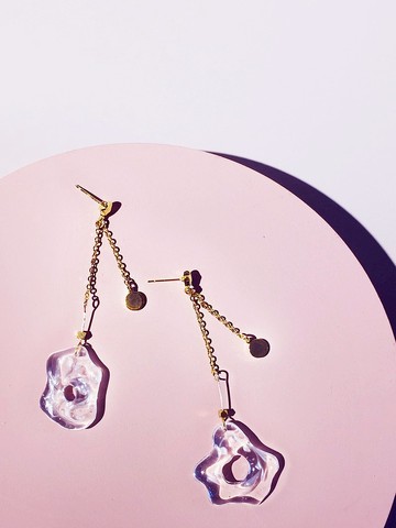 透明感奶油花朵 溫柔氣質 長款鏈條耳飾\耳釘