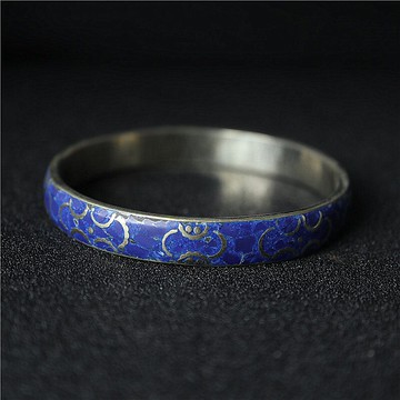 尼泊爾民族風手工鑲嵌松石白銅藏銀手鐲藏式民族風手工純銅手鐲1入