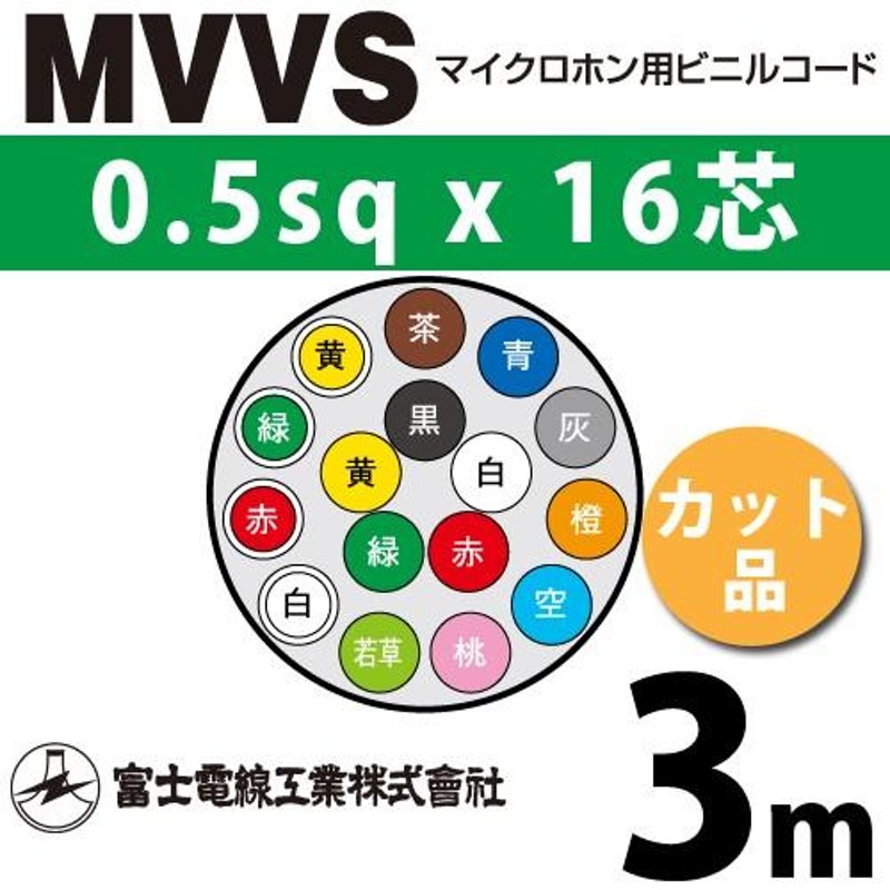 富士電線工業 MVVS 0.5sqx16芯 マイクロホン用ビニルコード （0.5mm 16C 16心）（切断 1m〜） カット品 3m MVVS-0.5-16C-3m  LINEショッピング