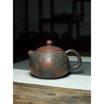 欽州坭興陶大師西施葫蘆壺平雕工藝純全手工原礦復古泡茶壺茶具