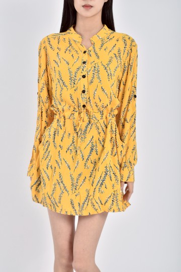 加購優惠(M) epabis碎花滿版薰衣草印花長袖黃色洋裝