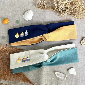 玄鳳丸子雙色扭結手工刺繡髮帶