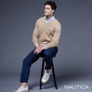NAUTICA男裝 防潑水素面休閒長褲-藍色