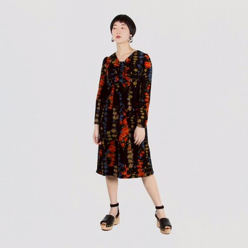 【蛋植物古着】花串風鈴長袖印花古著洋裝