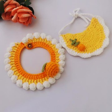 寵物貓咪圍脖口水巾針織裝飾品狗狗項圈圍兜橘子款柴犬小型犬可愛