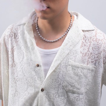 Glitch 藍灰色巴洛克淡水珍珠項鍊・金/銀・男生項鍊・客製