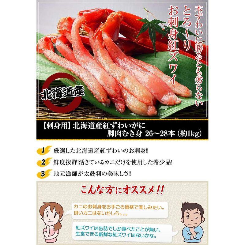 笑顔の食卓 匠｜生 ベニズワイ｜刺身用北海道産紅ずわいがに脚肉むき身26?28本(約1kg)