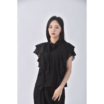 (M) le polka質感綁帶黑色短袖上衣二手衣