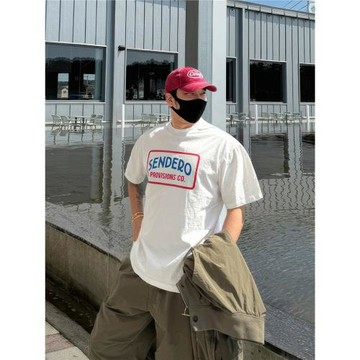 白色短袖T恤男夏季東大門新款時髦減齡潮流英文印花寬松體恤上衣