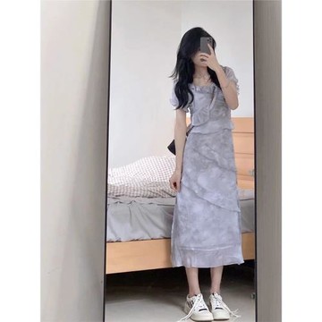 純欲風長裙女夏季法式氣質輕熟御姐皺褶設計感小眾別致包臀連衣裙