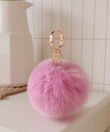 狐毛球圓牌O型金圈彈簧釦吊飾-甜莓紫-小美好系列(BC96530-24)