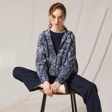 純棉緹花口袋拉鍊連帽外套