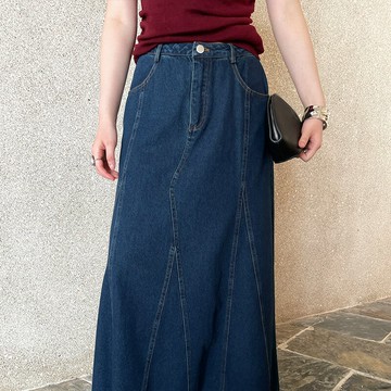 FONE簡禾不規則水洗牛仔半身裙2025秋季韓版高腰大擺a字長裙58267鑫弘-素時衣櫥