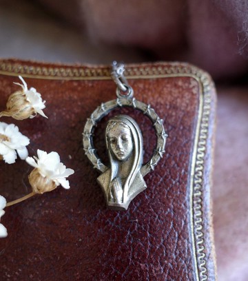 古董義大利雙面聖母瑪麗亞項鍊 A41