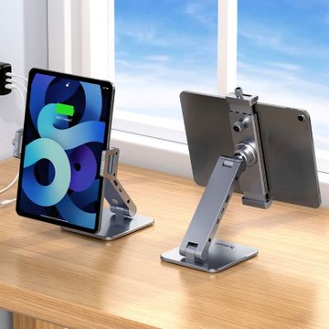 Shuai B8 - 2 - PRO 金屬夾頭平板/手機鋁合金支架帶擴充基座 - 灰色