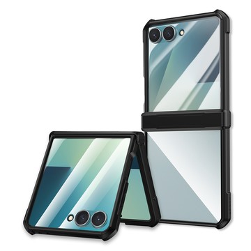 XUNDD 軍事防摔+自帶玻璃貼 三星 Galaxy Z Flip7 鏡頭全包覆 摺疊手機殼(夜幕黑)