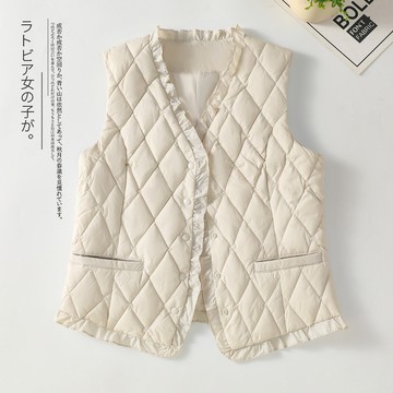 實拍2025冬季新款輕薄外穿內搭羽絨棉木耳花邊背心馬甲