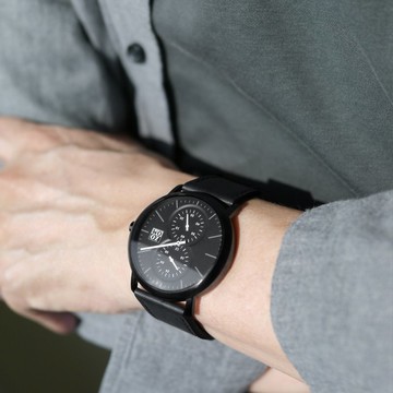 【iF 設計獎】MUSE 7100 特殊讀時真皮手錶 - 霧黑