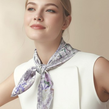 紫色秘密花園千鳥格絲巾60厘米 Jardin Des Fontaines