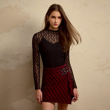 SO NICE 搖滾甜心蘇格蘭紅格不對稱造型短裙