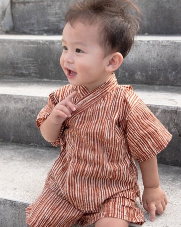 印度蓋染工藝純棉 小孩和服套裝 或 禮盒組 - 晚霞紅