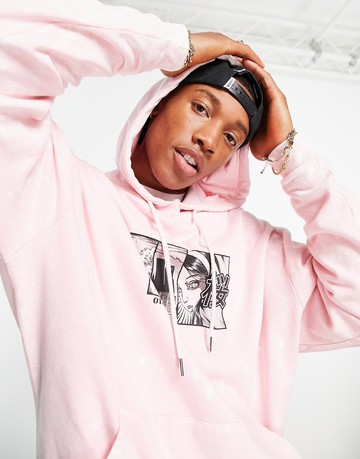 ASOS DESIGN oversized hoodie in pink with front cartoon print