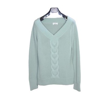 Agnona/艾諾逸 水色系淺薄荷綠 羊絨混紡大V領毛衣 針織衫  IT38