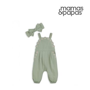 Mamas&Papas 綠苔花邊-吊帶褲/髮帶(5種尺寸可選)