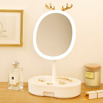 化妝鏡收納盒一件式帶燈家用LED補光臺式梳妝鏡桌面便攜智能鏡
