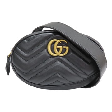【二手名牌BRAND OFF】GUCCI 古馳 黑色 皮革 雙G MARMONT 腰包 476434