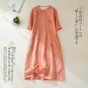 棉麻連衣裙女2024夏季新款復古斜襟盤扣改良旗袍裙中國風氣質裙子
