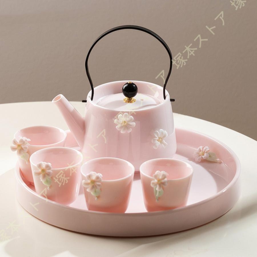 かわいい花柄の茶器5点セット 湯呑 急須 ポット 茶器 オシャレ食器 ...