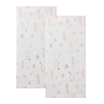 日本 Combi - 純棉柔紗-快樂車車 澡巾 2入組-(粉) (30*60cm)