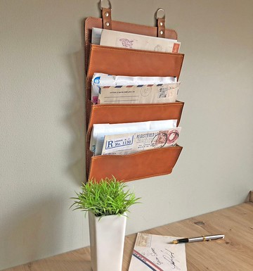 皮革牆壁郵件口袋，皮革牆壁口袋組織者，皮革牆壁組織者