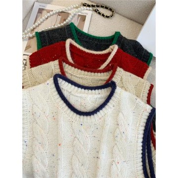 港風撞色彩紗毛衣馬甲女外搭疊穿春秋洋氣漂亮針織背心坎肩外套女