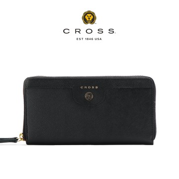 CROSS 限量1折 頂級NAPPA小牛皮蘿拉系列十字紋拉鍊長夾 黑 全新專櫃展示品（附原廠送禮提袋） _廠商直送