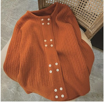 【巴黎精品】現貨+預購 針織衫毛衣外套-圓領雙排扣素色寬鬆女外套5色p1az48