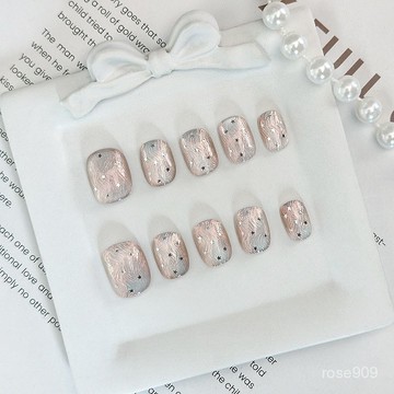 ✨Hannah✨手工穿戴甲手繪花卉透膚色溫柔氣質穿戴甲碎鑽手工美甲花朵美甲貼純手工穿戴甲 RGDY