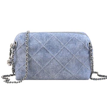 TORY BURCH 174506 Fleming 菱格紋丹寧布斜背小包/鏈包.藍