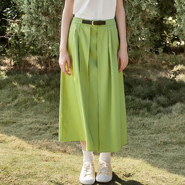 OUWEY歐薇 腰釦造型雙合摺長裙(綠色；S-L)3242392203