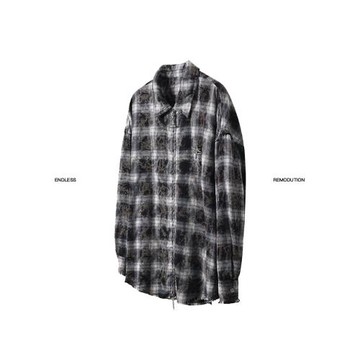 RMDT【樸珍榮同款】暈染毛邊格子長袖襯衫cleanfit雙拉鏈